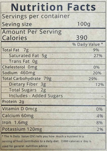 Nutrition facts bánh tráng mè cốt dừa