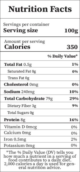 Nutrition facts bún tươi khô