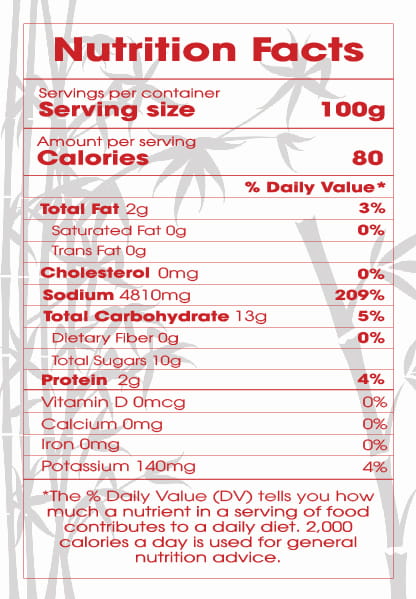 Nutrition facts xốt gia vị phở